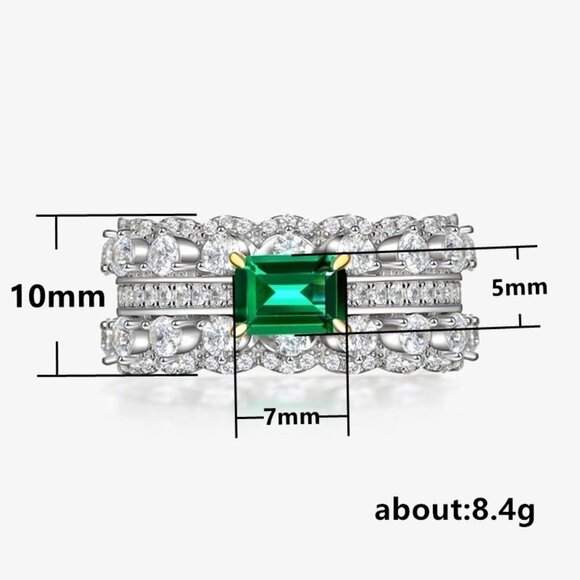 🎀 Noble Density Diamond Inlaid Luxury Emerald CZ Ring for Women, HA4406-6 - Picture 4 of 6